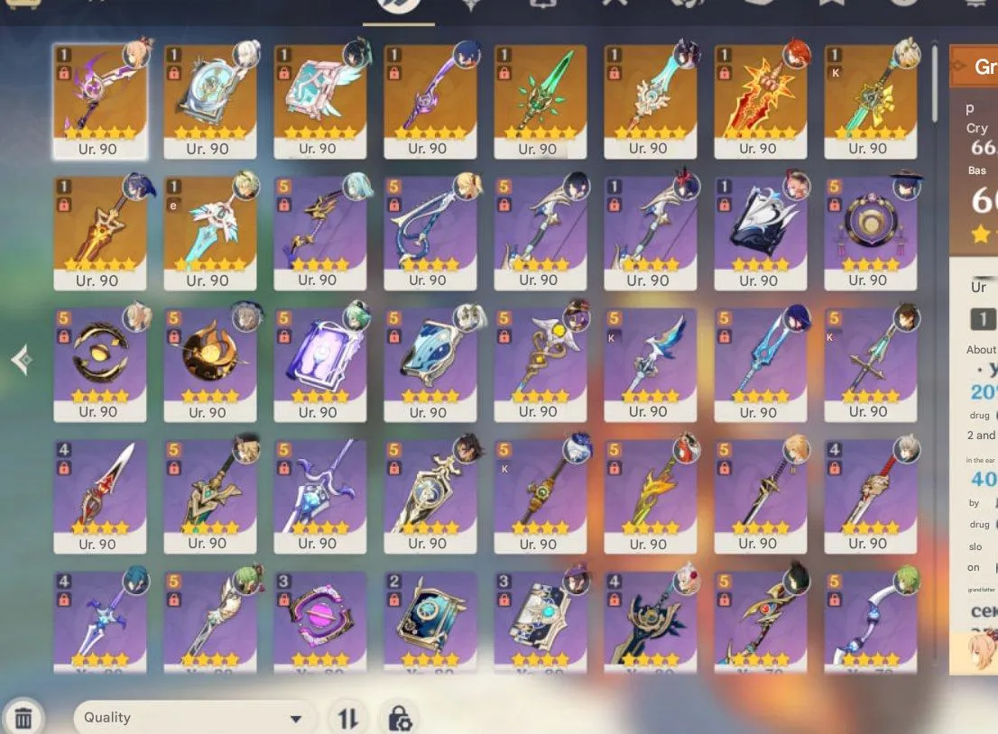 GI956 21 Legendaries, 44 epics, C3R1 Xilonen, C3R1 Raiden, C2R1 Mavuika, many C6 4-star supports, 340 event wishes saved (G)